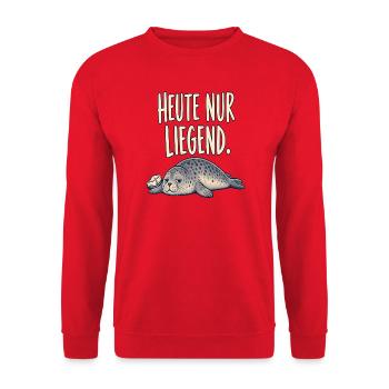 Heute nur liegend – entspannte Robbe - Unisex Pullover - Rot - Vorne - Alina (178cm) & Michal (187cm)