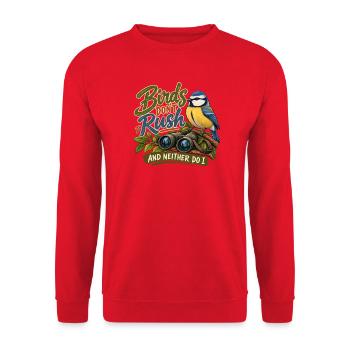 Birds Don't Rush – Lustiges Vogelbeobachtungs-Naturdesign - Unisex Pullover - Rot - Vorne - Alina (178cm) & Michal (187cm)