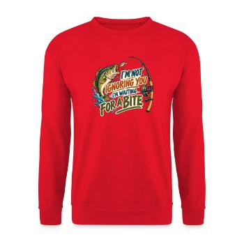Lustiges Angelshirt – Ich ignoriere dich nicht, ich bin Wa - Unisex Pullover - Rot - Vorne - Alina (178cm) & Michal (187cm)