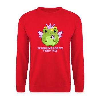 Gute Fee als Frosch mit Zauberstab und Spruch - Unisex Pullover - Rot - Vorne - Alina (178cm) & Michal (187cm)