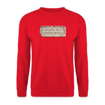 Griechische Inschrift auf Marmorplatte - Unisex Pullover - Rot - Vorne - Alina (178cm) & Michal (187cm)