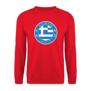 Samos Emblem Blauweiß Symbol - Unisex Pullover - Rot - Vorne - Alina (178cm) & Michal (187cm)