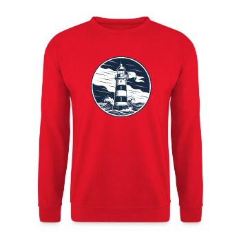 Leuchtturm Kreisbadge mit Wellen - Unisex Pullover - Rot - Vorne - Alina (178cm) & Michal (187cm)