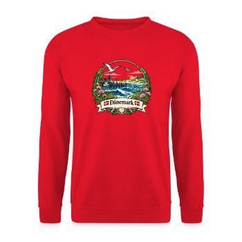Dänemark Küstenlogo mit Möwen - Unisex Pullover - Rot - Vorne - Alina (178cm) & Michal (187cm)