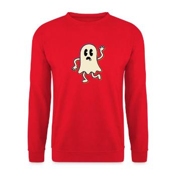 Retro ghost waving hello with a surprised face - Unisex Pullover - Rot - Vorne - Alina (178cm) & Michal (187cm)