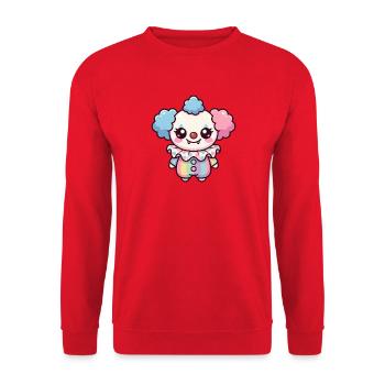Süßer Cartoon-Clown mit Pastellfarben und großen Augen - Unisex Pullover - Rot - Vorne - Alina (178cm) & Michal (187cm)