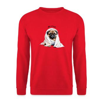 Mops "Mir ist kalt"-Niedlicher Hund im Handtuch - Unisex Pullover - Rot - Vorne - Alina (178cm) & Michal (187cm)