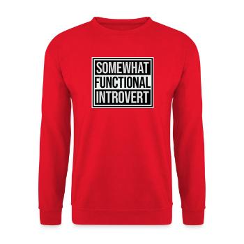 Somewhat Functional Introvert Spruch Logo Text - Unisex Pullover - Rot - Vorne - Alina (178cm) & Michal (187cm)