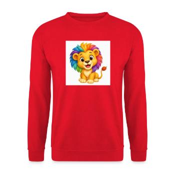 Regenbogenlöwe Farbspiel - Unisex Pullover - Rot - Vorne - Alina (178cm) & Michal (187cm)