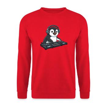 Pinguin DJ Musik Techno Party Comic - Unisex Pullover - Rot - Vorne - Alina (178cm) & Michal (187cm)