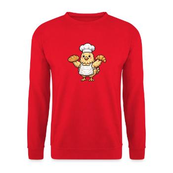Lustige Henne Bäckerin - 64 Bit Pixel Art   - Unisex Pullover - Rot - Vorne - Alina (178cm) & Michal (187cm)