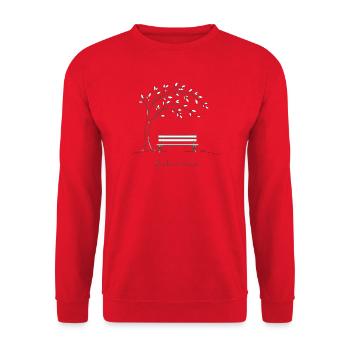 Ruhestand Baum Bank Fine Line Natur Spruch Shirt - Unisex Pullover - Rot - Vorne - Alina (178cm) & Michal (187cm)