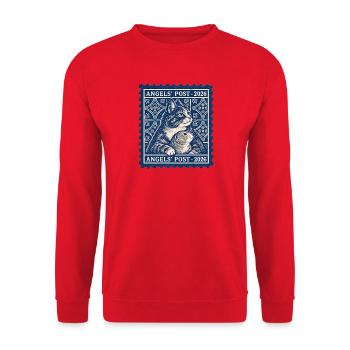Katze und Hund, Katze und Präriehund auf einer Briefmarke 2026 - Unisex Pullover - Rot - Vorne - Alina (178cm) & Michal (187cm)