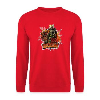 Boom Handgranate – Cooles Comic Grafitti Design - Unisex Pullover - Rot - Vorne - Alina (178cm) & Michal (187cm)