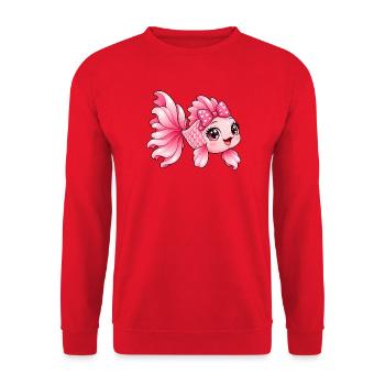 Kawaii Pink Fish mit Schleife und Herzen - Unisex Pullover - Rot - Vorne - Alina (178cm) & Michal (187cm)