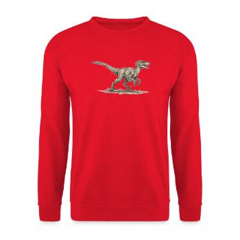 Velociraptor Motiv Dinosaurier Design Dino Urzeit - Unisex Pullover - Rot - Vorne - Alina (178cm) & Michal (187cm)