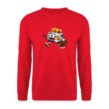 Panischer Toaster auf der Flucht mit Toast - Unisex Pullover - Rot - Vorne - Alina (178cm) & Michal (187cm)