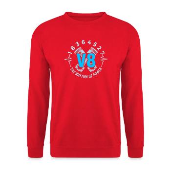 V8 Motor Herzschlag Kolben Zündfolge - Unisex Pullover - Rot - Vorne - Alina (178cm) & Michal (187cm)