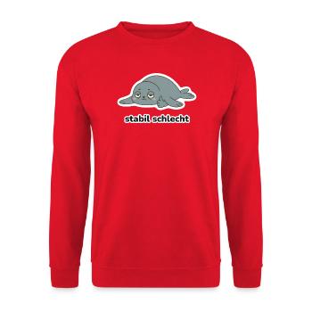 stabil schlecht – Robbe Meme - Unisex Pullover - Rot - Vorne - Alina (178cm) & Michal (187cm)