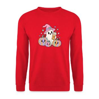 Kawaii Kürbisgeist Latte Halloween - Unisex Pullover - Rot - Vorne - Alina (178cm) & Michal (187cm)