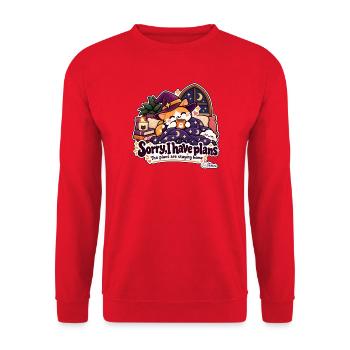 Halloween – Entschuldigung, ich habe Pläne - Unisex Pullover - Rot - Vorne - Alina (178cm) & Michal (187cm)