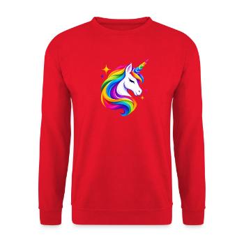 Flammendes Regenbogeneinhorn - Unisex Pullover - Rot - Vorne - Alina (178cm) & Michal (187cm)