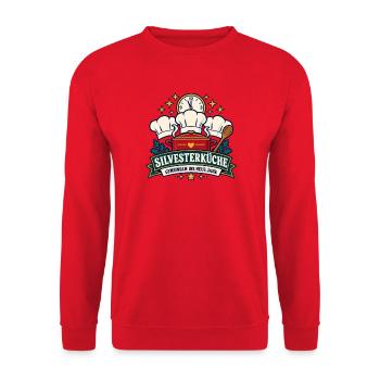 Silvesterküche – Gemeinsam ins neue Jahr - Unisex Pullover - Rot - Vorne - Alina (178cm) & Michal (187cm)