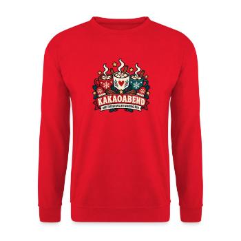 Kakaoabend – Drei Tassen voller Winterglück - Unisex Pullover - Rot - Vorne - Alina (178cm) & Michal (187cm)