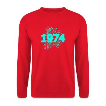 Jahreszahl 1974 - Unisex Pullover - Rot - Vorne - Alina (178cm) & Michal (187cm)