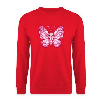 Kawaii-Rosa Schmetterling mit Herzen - Unisex Pullover - Rot - Vorne - Alina (178cm) & Michal (187cm)