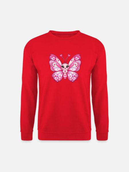 Kawaii-Rosa Schmetterling mit Herzen - Unisex Pullover - Rot