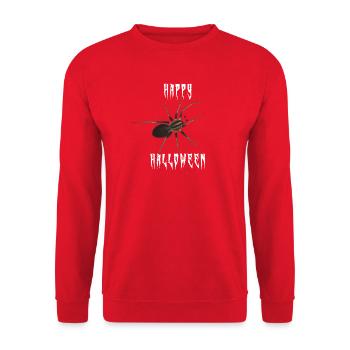 Happy Halloween Spinne - Gruselschrift - Unisex Pullover - Rot - Vorne - Alina (178cm) & Michal (187cm)