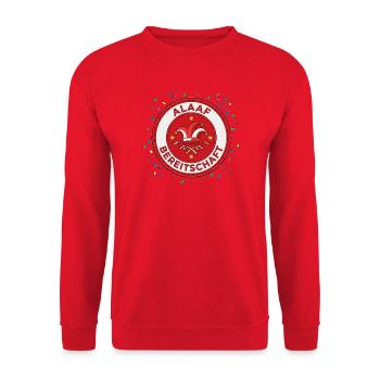 Alaafbereitschaft - Kölle Alaaf - Gruppenkostüm - Unisex Pullover - Rot - Vorne - Alina (178cm) & Michal (187cm)