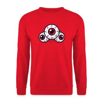 Unheimliche Augenäpfel mit roten Adern und dunklen Pupillen - Unisex Pullover - Rot - Vorne - Alina (178cm) & Michal (187cm)