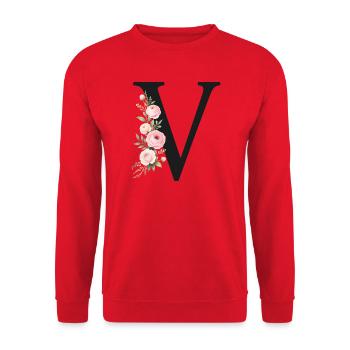 V Buchstabe Monogram Floral - Unisex Pullover - Rot - Vorne - Alina (178cm) & Michal (187cm)