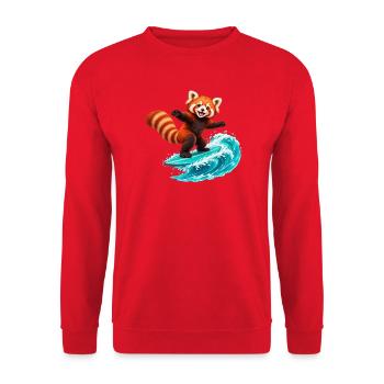 Red Panda auf der Teal Wave surfen - Unisex Pullover - Rot - Vorne - Alina (178cm) & Michal (187cm)