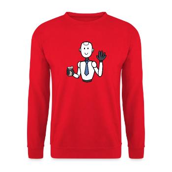 Geschäftsmann-Roboter mit Kaffee - Unisex Pullover - Rot - Vorne - Alina (178cm) & Michal (187cm)