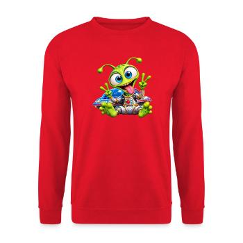 Niedlicher, lustiger Alien – Verrückter grüner Weltraum-Charakter - Unisex Pullover - Rot - Vorne - Alina (178cm) & Michal (187cm)