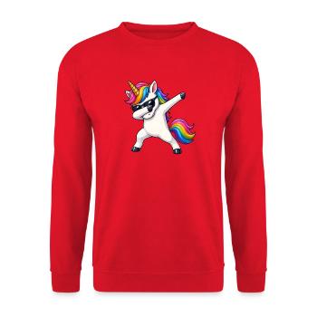 Regenbogen Unicorn Einhorn Dab mit Sonnenbrille - Unisex Pullover - Rot - Vorne - Alina (178cm) & Michal (187cm)