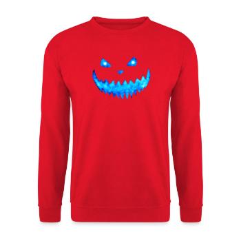 Halloween Gesicht Blau - Leuchtende Kürbisfratze - Unisex Pullover - Rot - Vorne - Alina (178cm) & Michal (187cm)