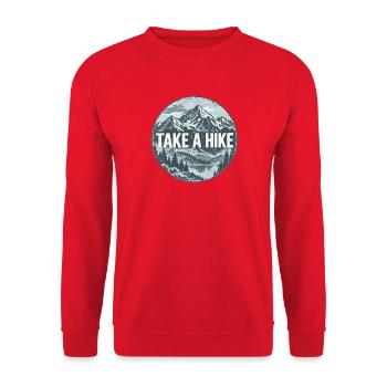 Take a Hike Berglandschaft Runddesign - Unisex Pullover - Rot - Vorne - Alina (178cm) & Michal (187cm)
