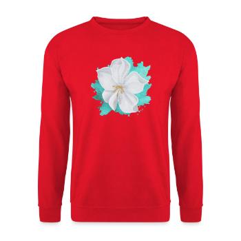 Magische Mandelblüte - Sonja von Staden - Unisex Pullover - Rot - Vorne - Alina (178cm) & Michal (187cm)