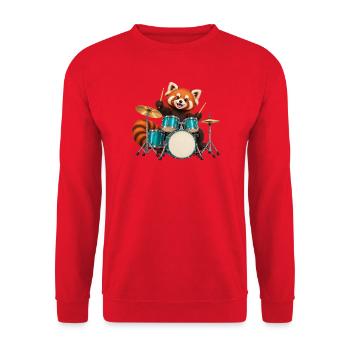 Schlagzeug mit rotem Panda und türkisfarbenem Trommelset - Unisex Pullover - Rot - Vorne - Alina (178cm) & Michal (187cm)