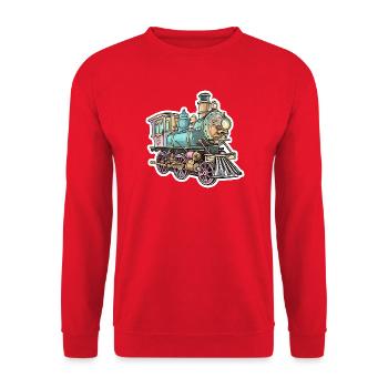Lokomotive Comic Look - Unisex Pullover - Rot - Vorne - Alina (178cm) & Michal (187cm)