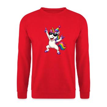 Regenbogen-Einhorn Partylook - Unisex Pullover - Rot - Vorne - Alina (178cm) & Michal (187cm)