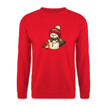 Winterschneemann Pixelkunst mit Geschenk - Unisex Pullover - Rot - Vorne - Alina (178cm) & Michal (187cm)