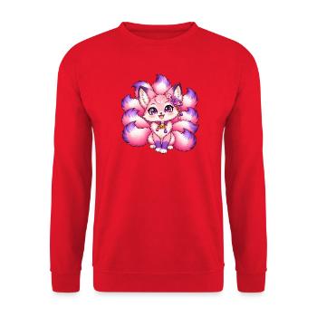 Neunschwänziger Fuchs Kawaii Pink - Unisex Pullover - Rot - Vorne - Alina (178cm) & Michal (187cm)