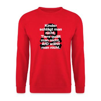 AFD WÄHLT MAN NICHT, KINDER UND TIERE, NO NZS - Unisex Pullover - Rot - Vorne - Alina (178cm) & Michal (187cm)