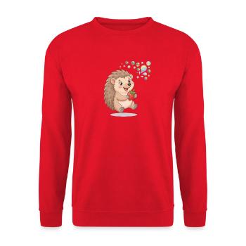 Igel mit Erdbeere und Blasen - Unisex Pullover - Rot - Vorne - Alina (178cm) & Michal (187cm)