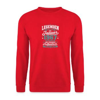 Legenden Januar 1967 Geburtstag Jahrgang Shirt - Unisex Pullover - Rot - Vorne - Alina (178cm) & Michal (187cm)
